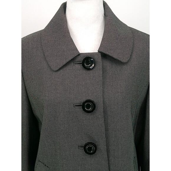 Tahari Womens Black Micro Dot Classic Button Up Collared Blazer Jacket Size 12 - Picture 2 of 10